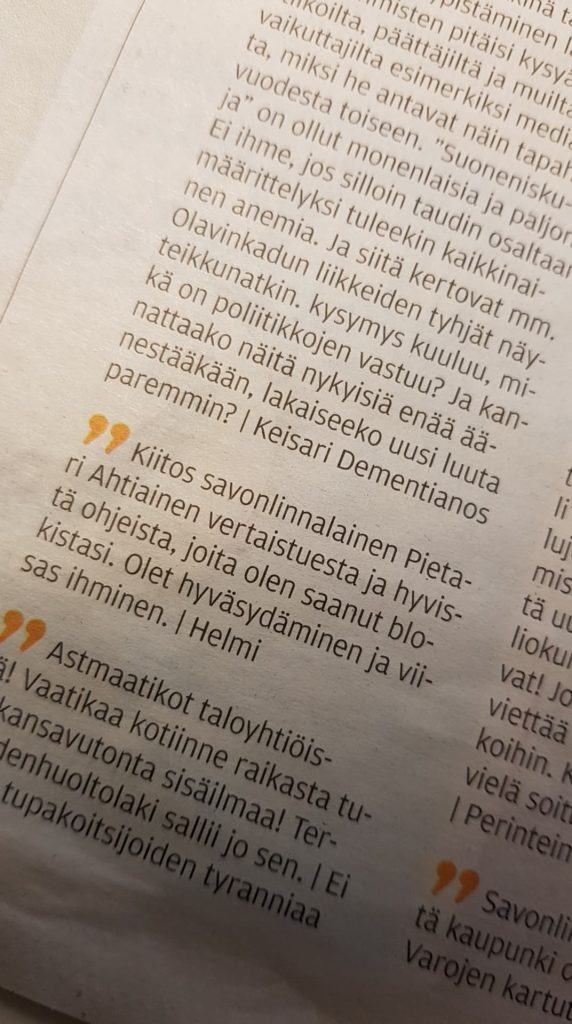 Piristävä palaute.