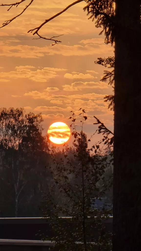 Aurinko nousi oranssin värisenä.